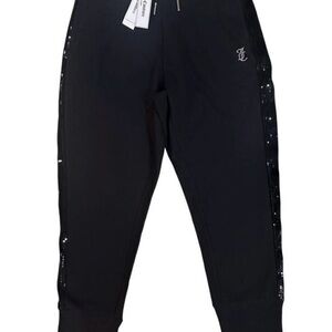 Juicy Couture XS Black Jogger Pants with sequin strip NWT
